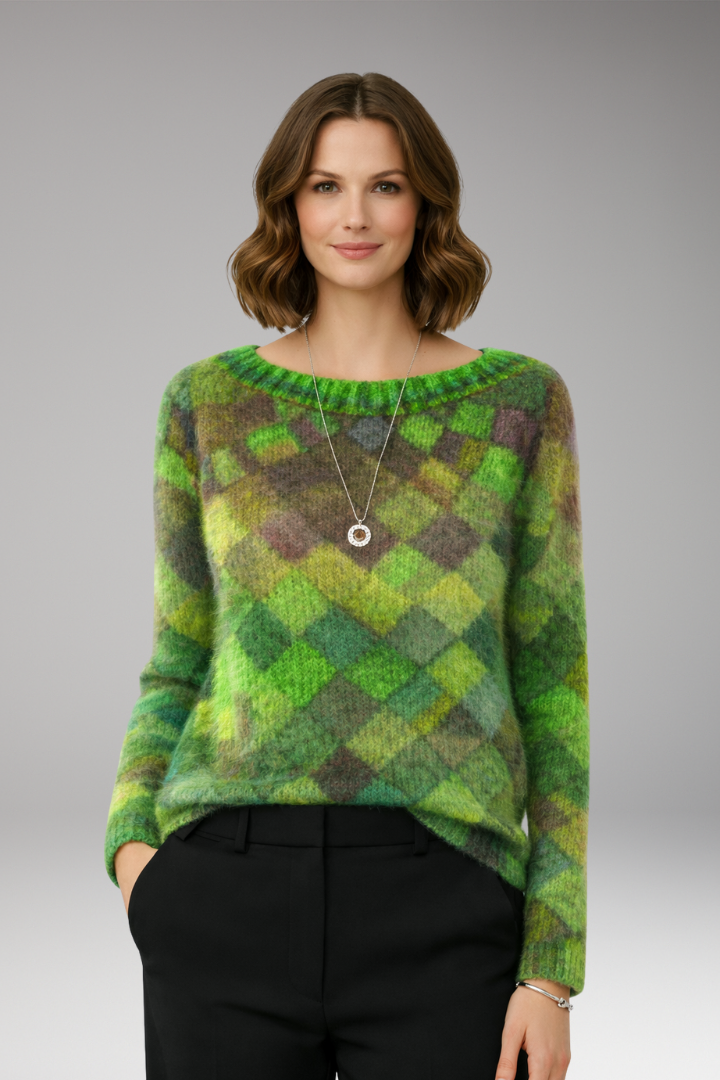Women's Sweater with Round Neck and Patterned Surface