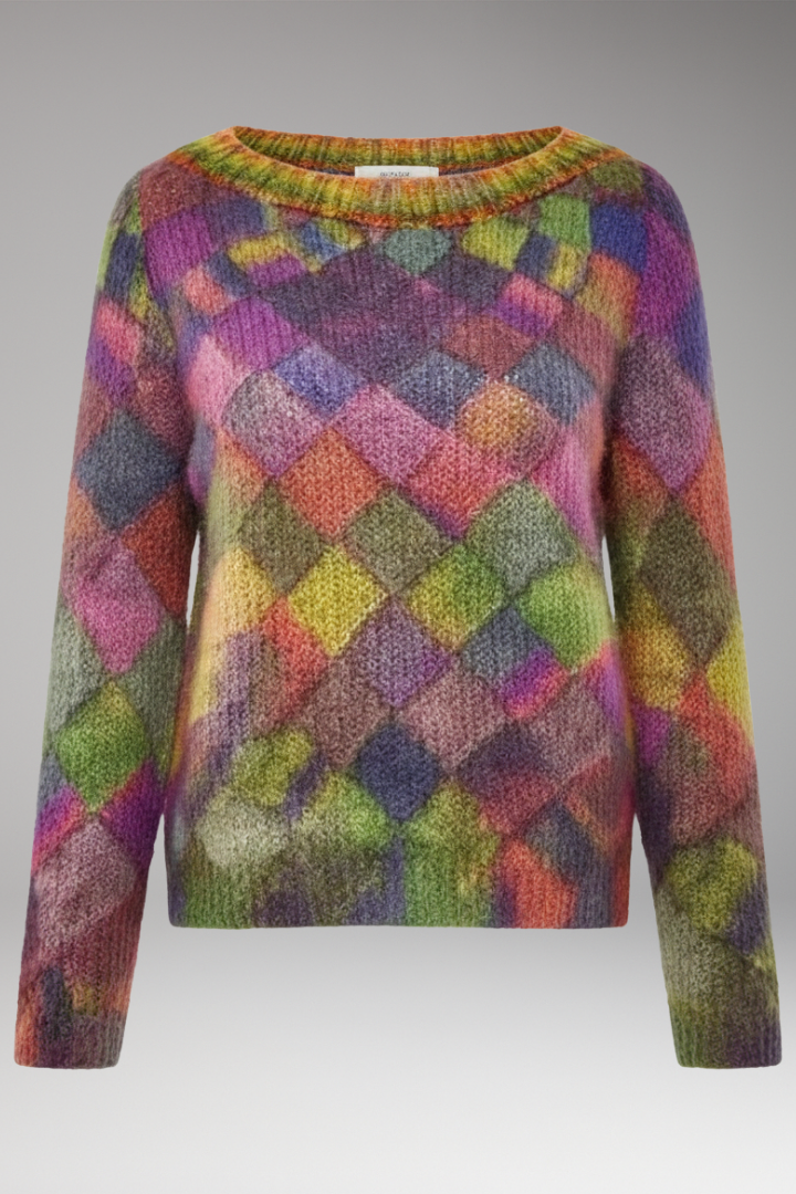 Women's Sweater with Round Neck and Patterned Surface