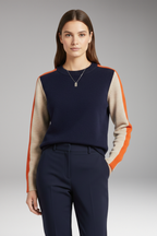 Women's Sweater with Round Neck and Ribbed Edges