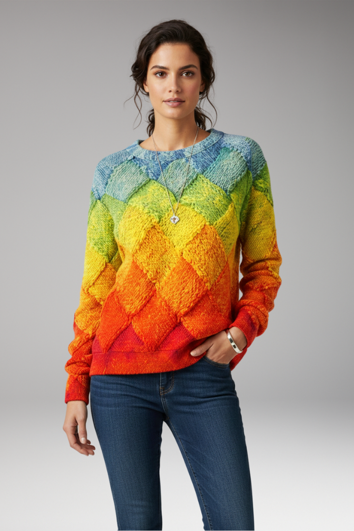 Women's Sweater with Round Neck and Textured Pattern