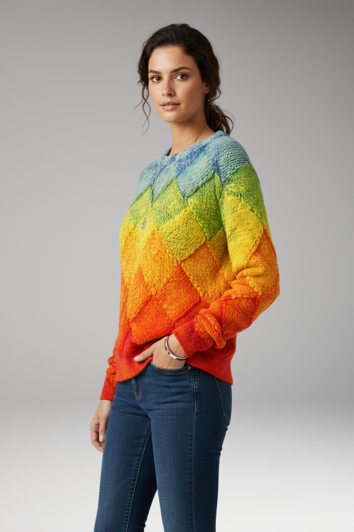 Women's Sweater with Round Neck and Textured Pattern