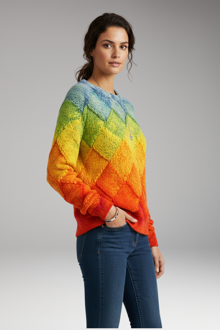 Women's Sweater with Round Neck and Textured Pattern