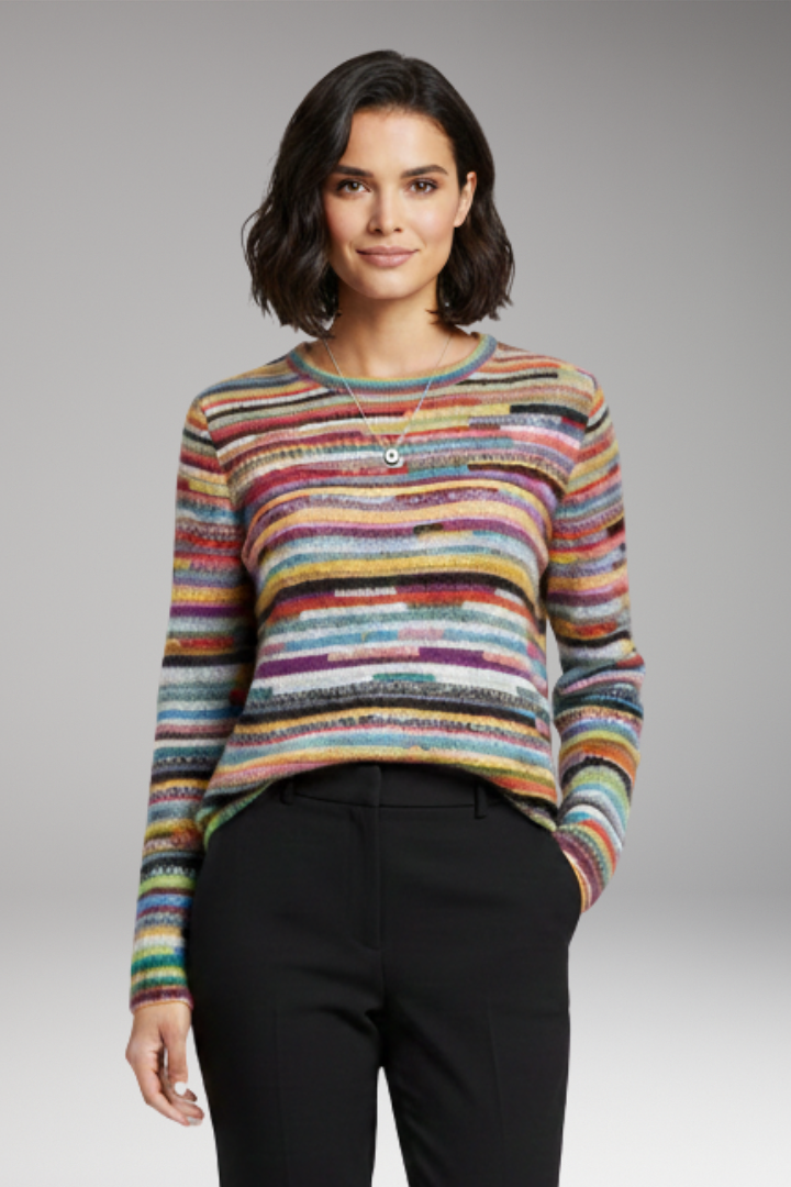 Women's Sweater with Round Neckline and Striped Surface