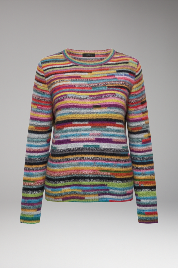 Women's Sweater with Round Neckline and Striped Surface
