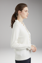 Women's Sweater with Ruffled Collar and Decorative Buttons