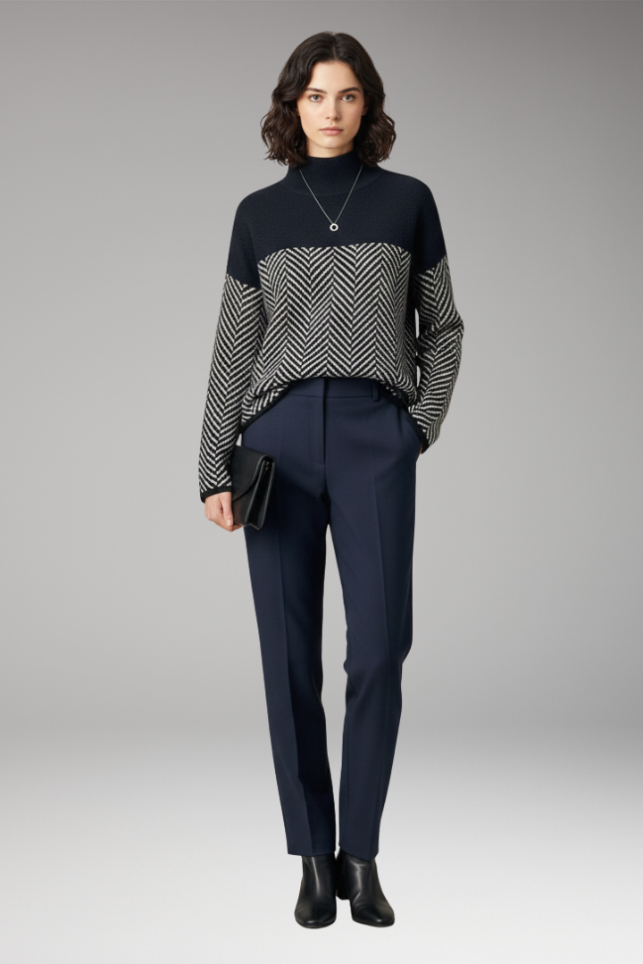 Women's Sweater with Stand-Up Collar and Long Sleeves