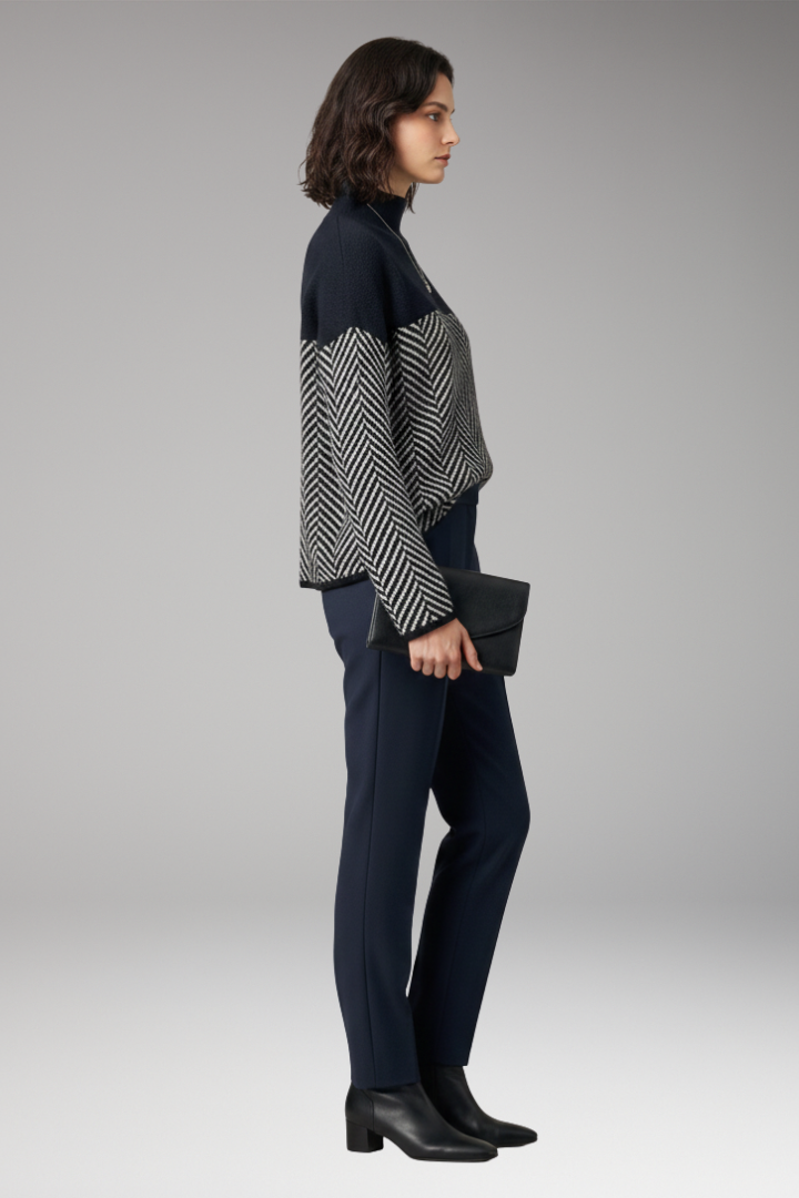 Women's Sweater with Stand-Up Collar and Long Sleeves