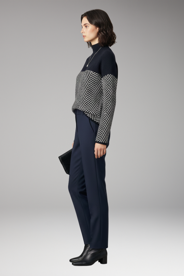 Women's Sweater with Stand-Up Collar and Long Sleeves