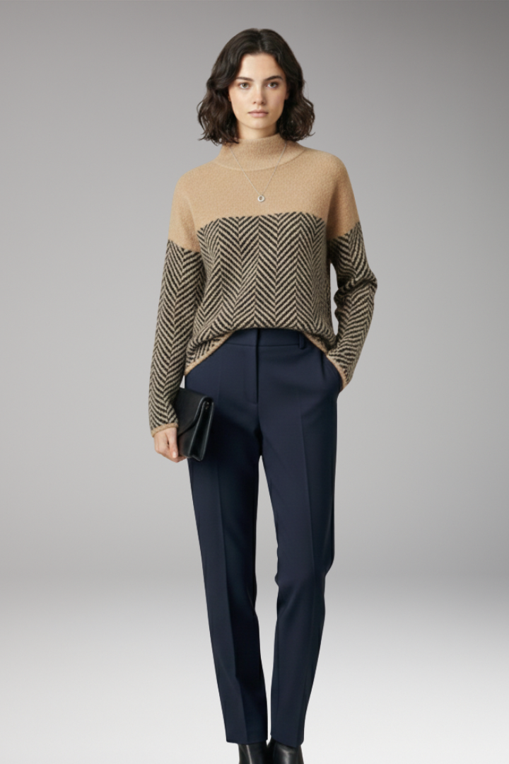 Women's Sweater with Stand-Up Collar and Long Sleeves