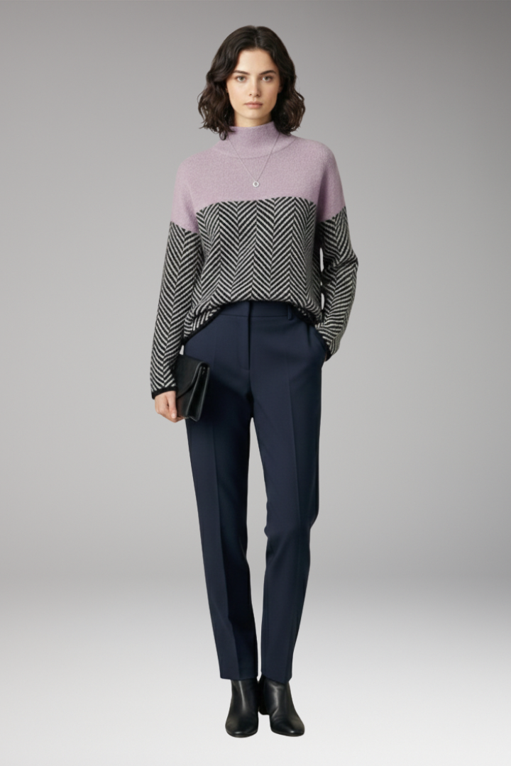 Women's Sweater with Stand-Up Collar and Long Sleeves