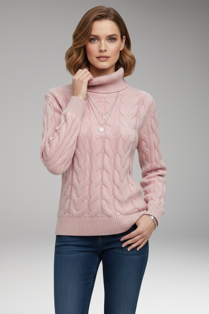 Women's Sweater with Turtleneck and Cable Texture