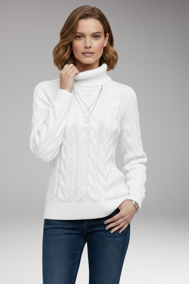 Women's Sweater with Turtleneck and Cable Texture