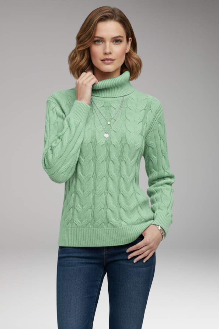 Women's Sweater with Turtleneck and Cable Texture