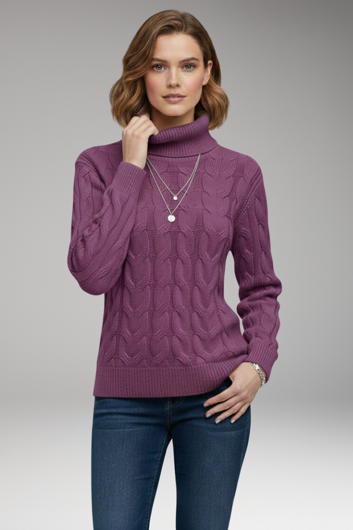 Women's Sweater with Turtleneck and Cable Texture