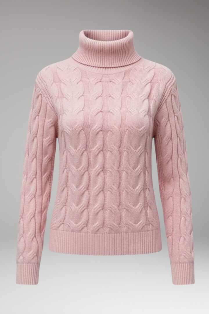 Women's Sweater with Turtleneck and Cable Texture