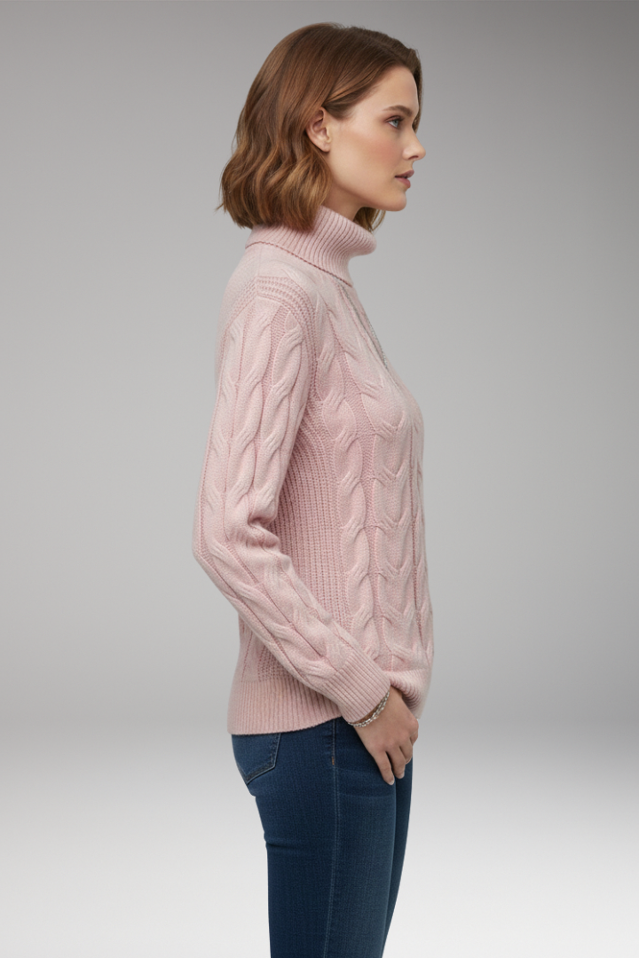 Women's Sweater with Turtleneck and Cable Texture