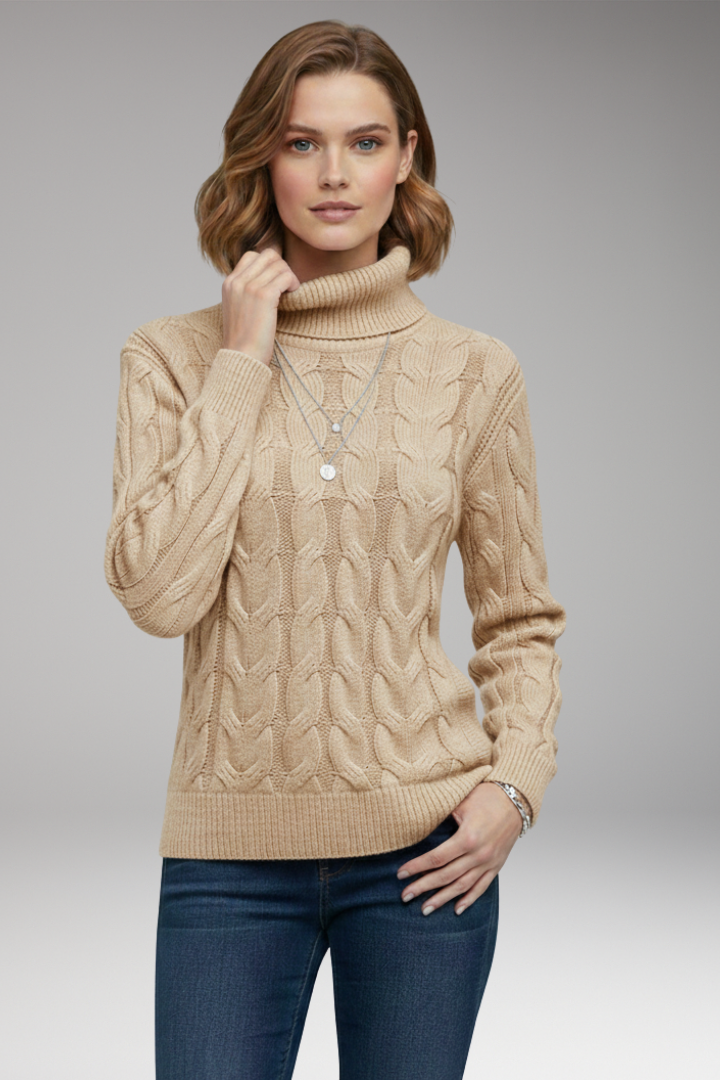 Women's Sweater with Turtleneck and Cable Texture