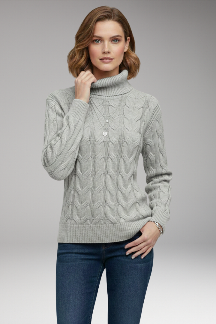 Women's Sweater with Turtleneck and Cable Texture