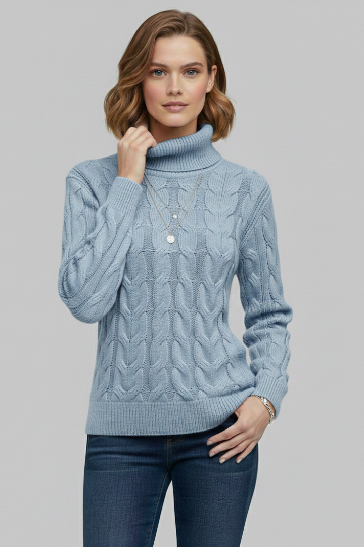 Women's Sweater with Turtleneck and Cable Texture