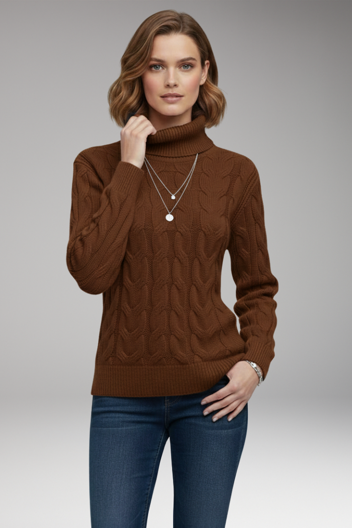Women's Sweater with Turtleneck and Cable Texture