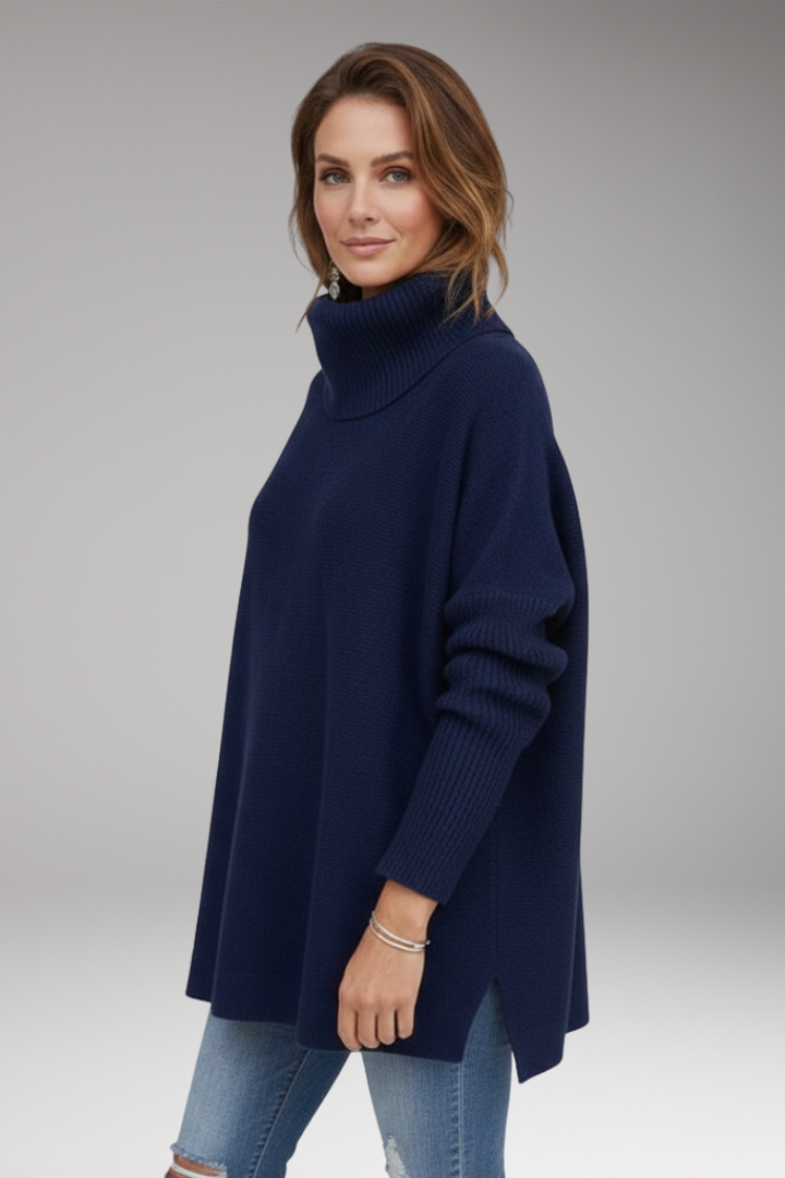 Women's Sweater with Turtleneck and Ribbed Surface