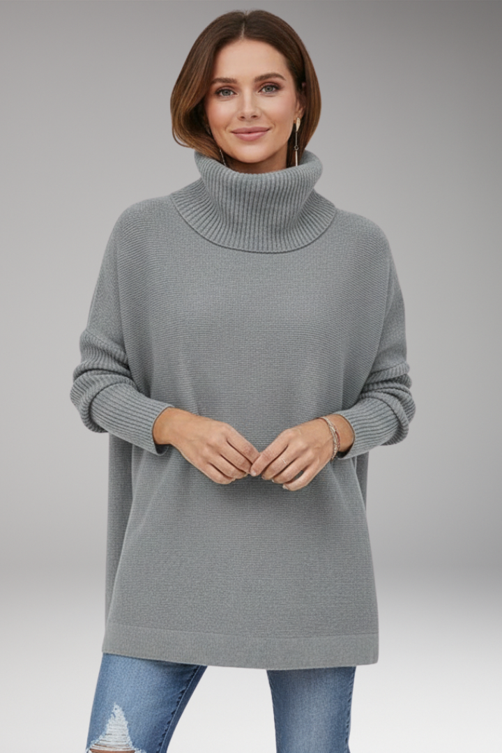 Women's Sweater with Turtleneck and Ribbed Surface
