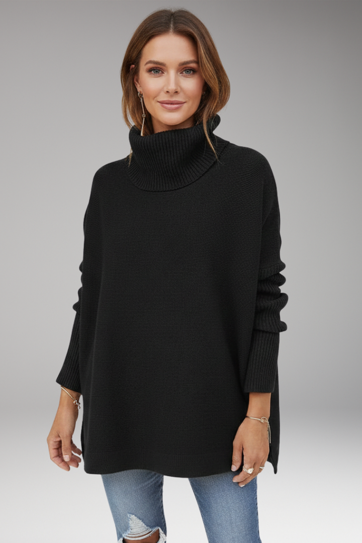 Women's Sweater with Turtleneck and Ribbed Surface