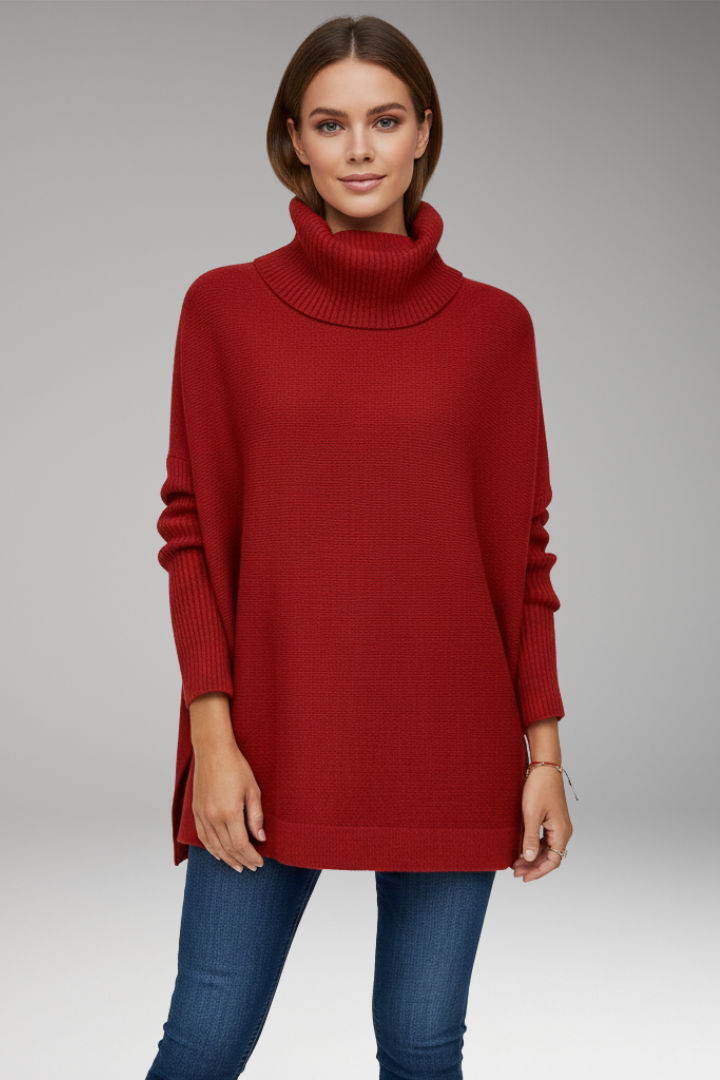Women's Sweater with Turtleneck and Ribbed Surface