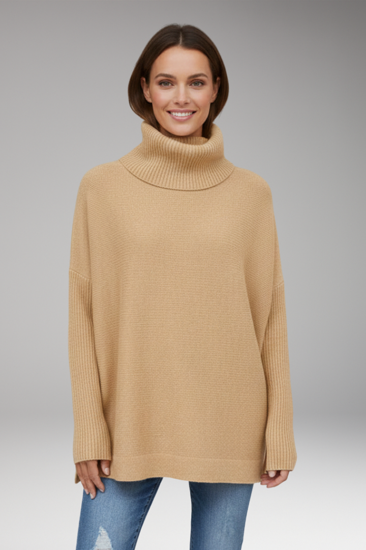 Women's Sweater with Turtleneck and Ribbed Surface