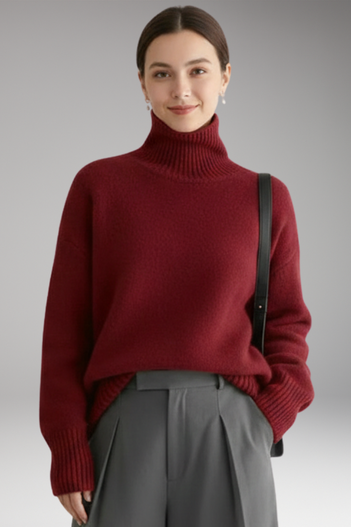 Women's Sweater with Turtleneck and Ribbed Trim