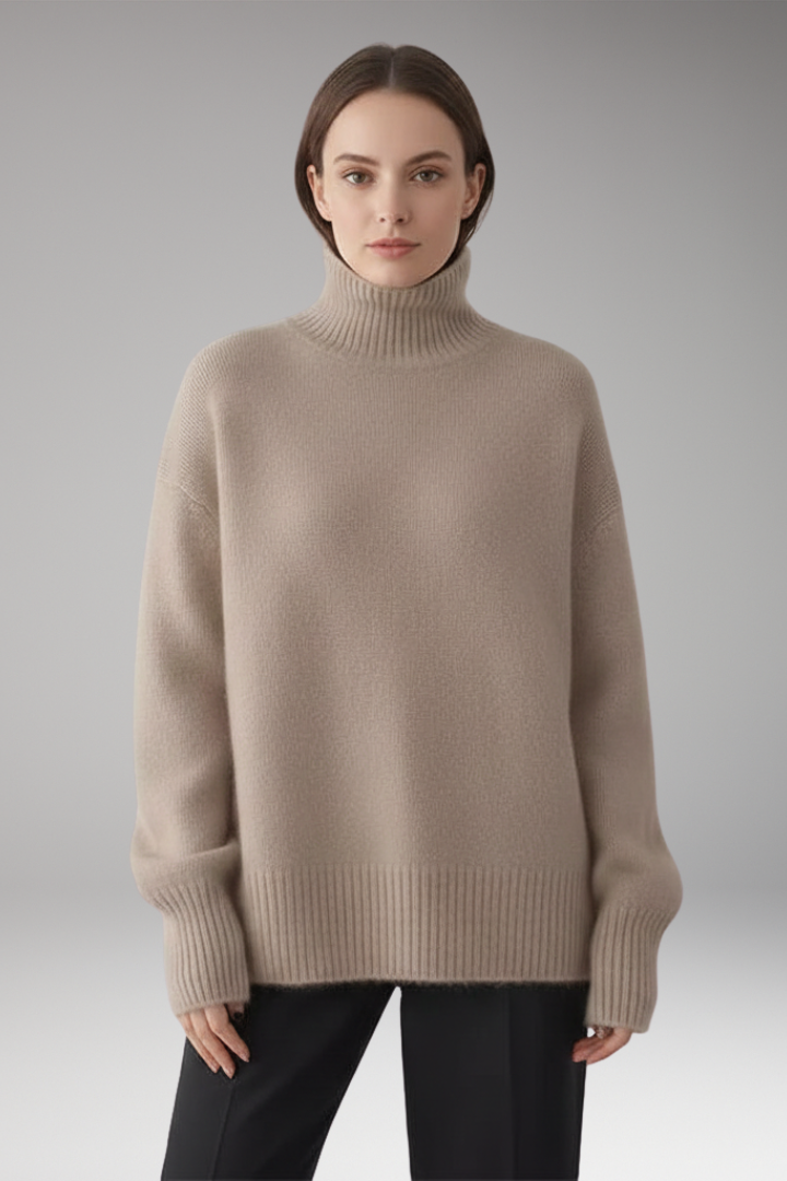 Women's Sweater with Turtleneck and Ribbed Trim