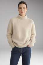 Women's Sweater with Turtleneck and Ribbed Trim