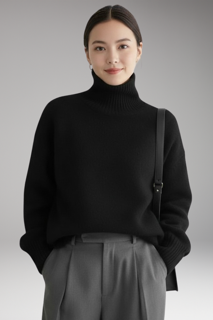 Women's Sweater with Turtleneck and Ribbed Trim