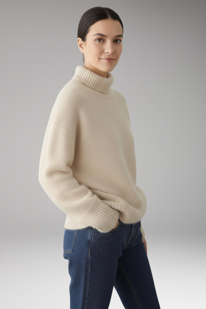 Women's Sweater with Turtleneck and Ribbed Trim