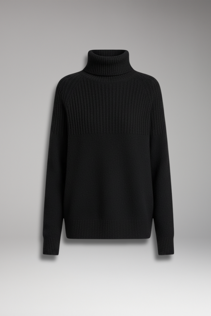 Women's Sweater with Turtleneck and Ribbed Upper