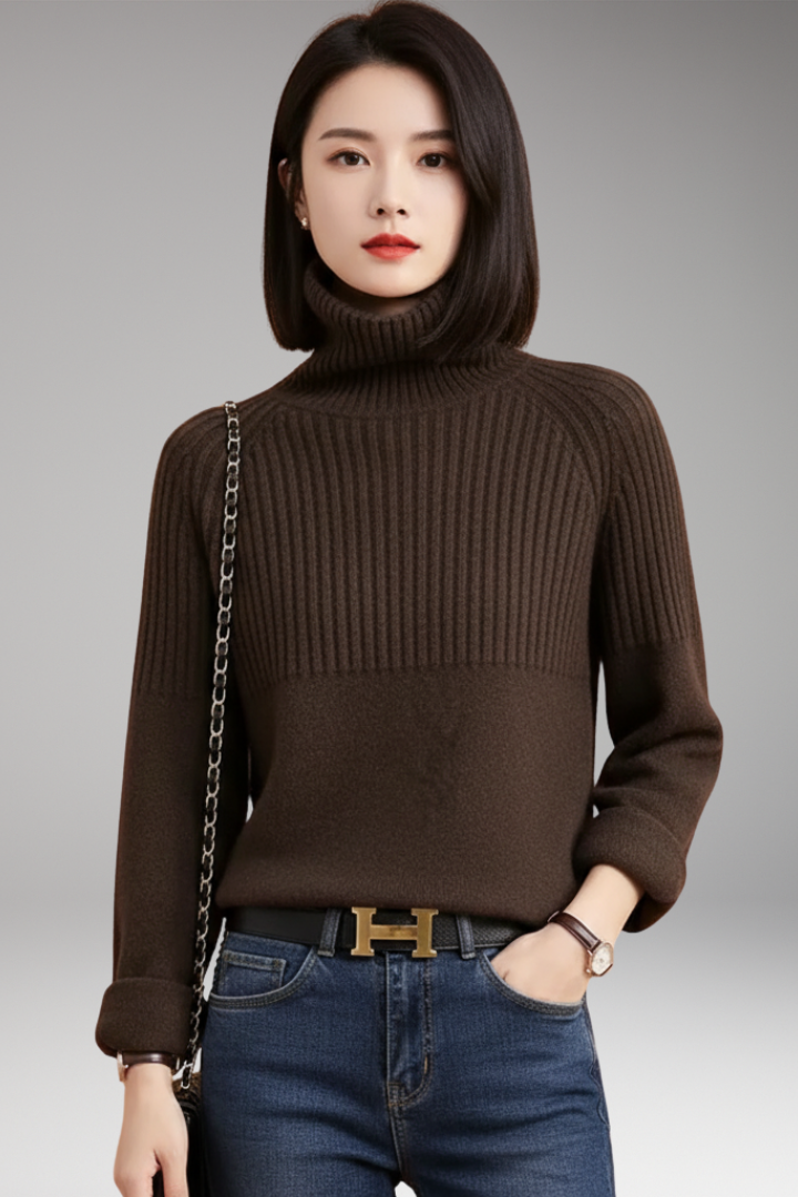 Women's Sweater with Turtleneck and Ribbed Upper