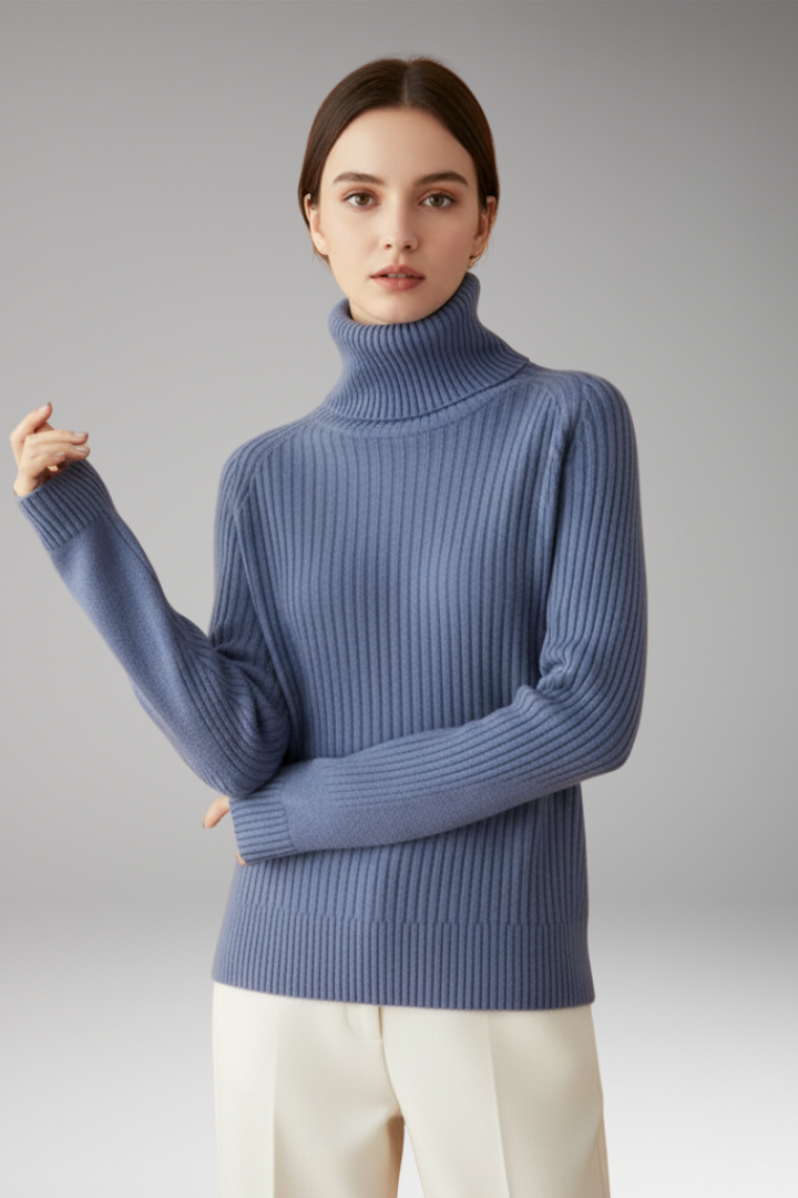 Women's Sweater with Turtleneck and Ribbed Upper