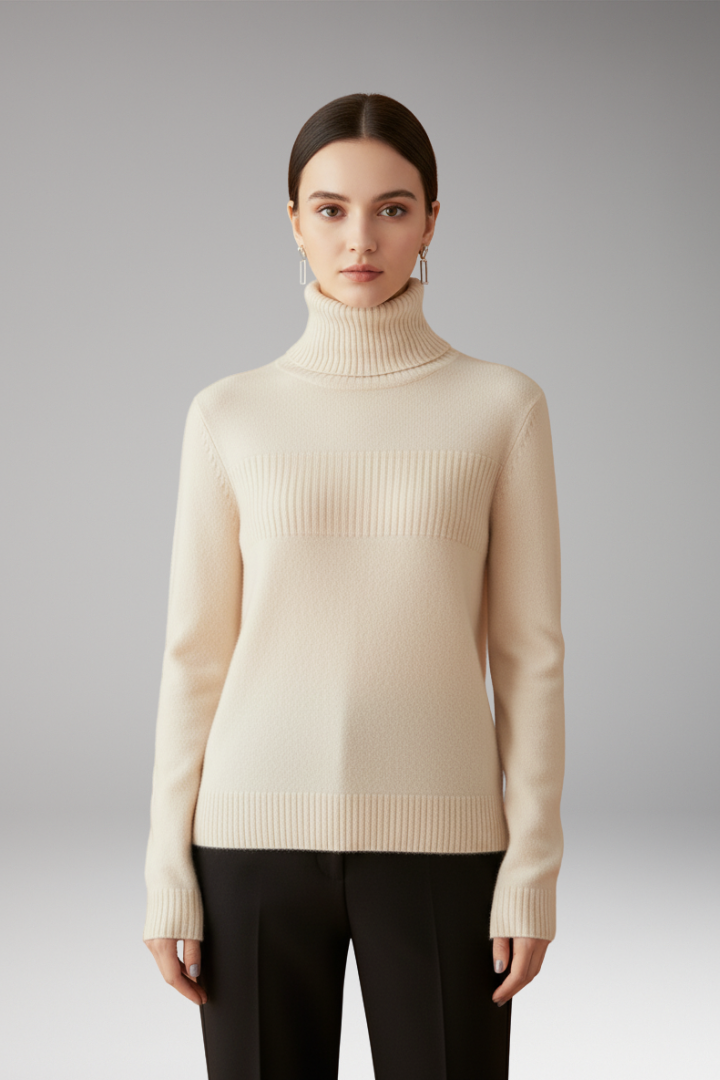 Women's Sweater with Turtleneck and Ribbed Upper