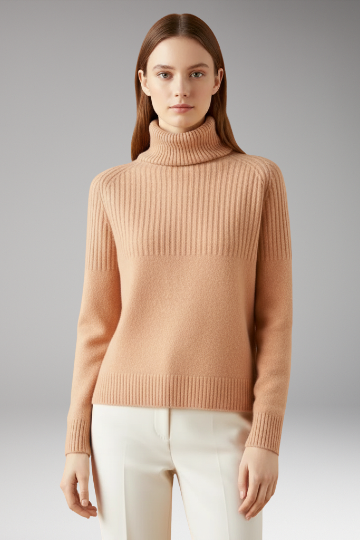 Women's Sweater with Turtleneck and Ribbed Upper