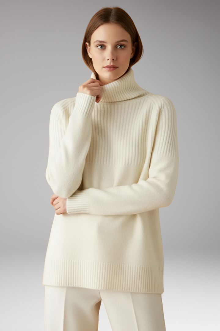 Women's Sweater with Turtleneck and Ribbed Upper