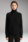 Women's Sweater with Turtleneck and Ribbed Upper