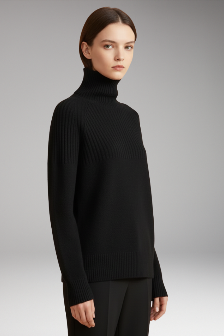 Women's Sweater with Turtleneck and Ribbed Upper