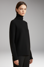Women's Sweater with Turtleneck and Ribbed Upper