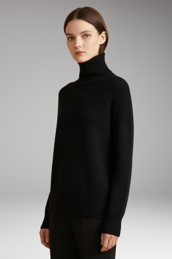 Women's Sweater with Turtleneck and Ribbed Upper
