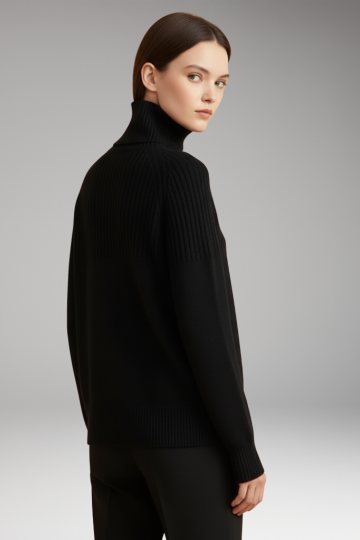 Women's Sweater with Turtleneck and Ribbed Upper