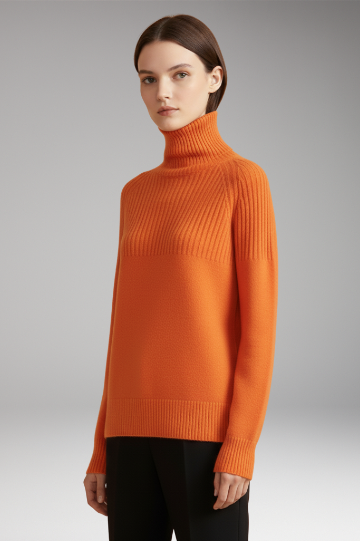 Women's Sweater with Turtleneck and Ribbed Upper