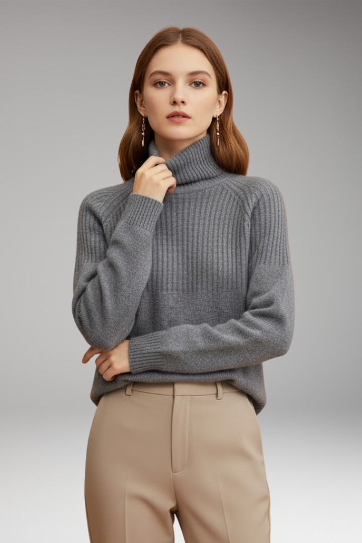 Women's Sweater with Turtleneck and Ribbed Upper