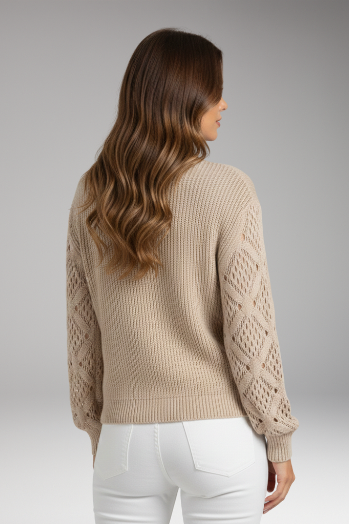 Women's Sweater with V-Neck and Textured Knit