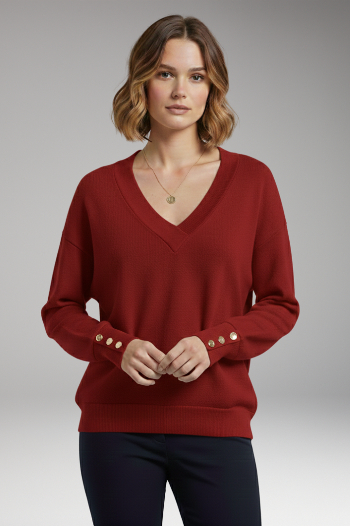 Women's Sweater with V-Neckline and Dropped Shoulders