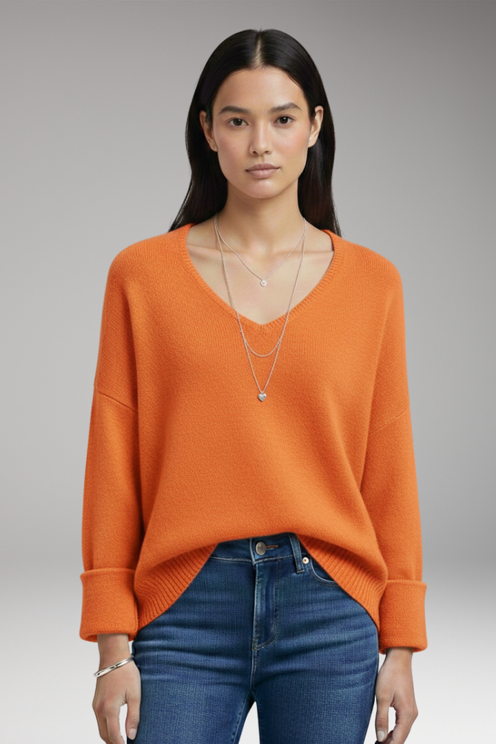 Women's Sweater with V-Neckline and Relaxed Fit